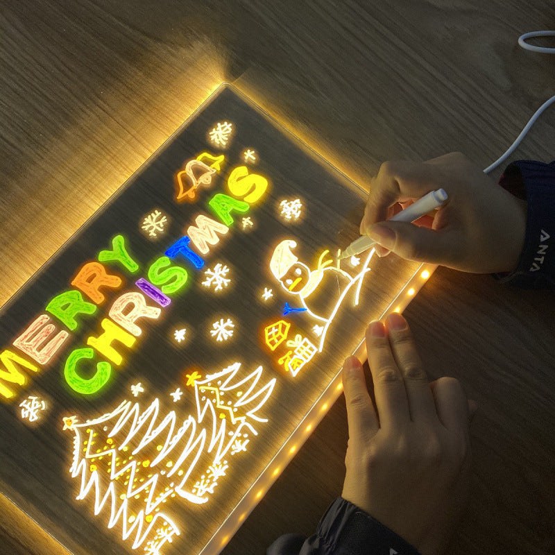 LED Acrylic Drawing Board - Rewritable Children's Message Lamp with 7 Colorful Pens