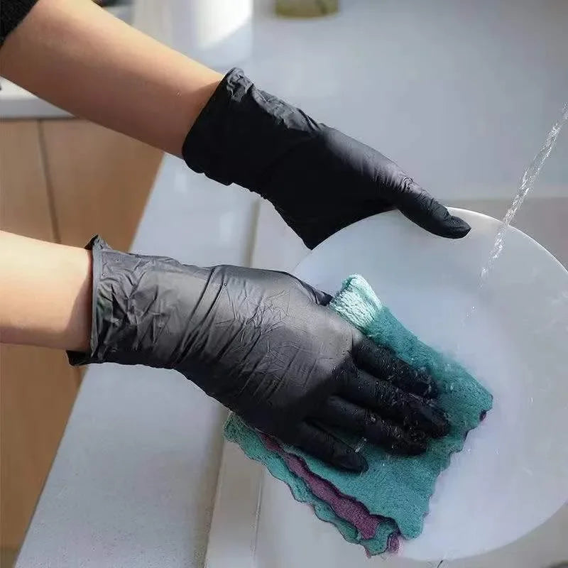 Disposable Nitrile Gloves – Waterproof Black Kitchen & Household Cleaning Gloves