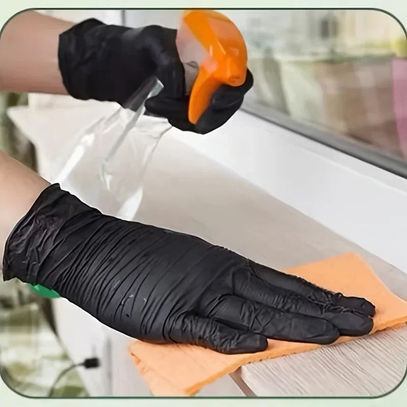 Disposable Nitrile Gloves – Waterproof Black Kitchen & Household Cleaning Gloves