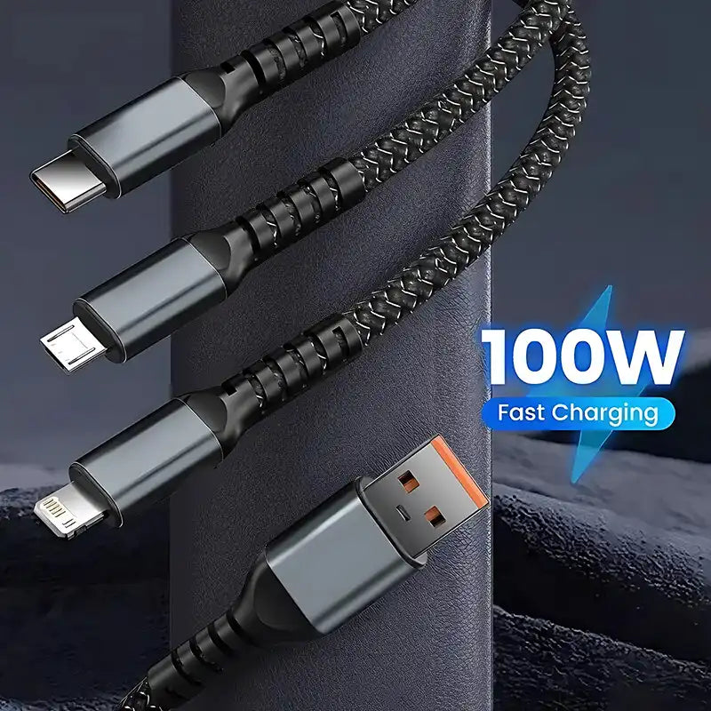 Luminous 3-in-1 Cable - 100W Fast-Charging with Digital Display