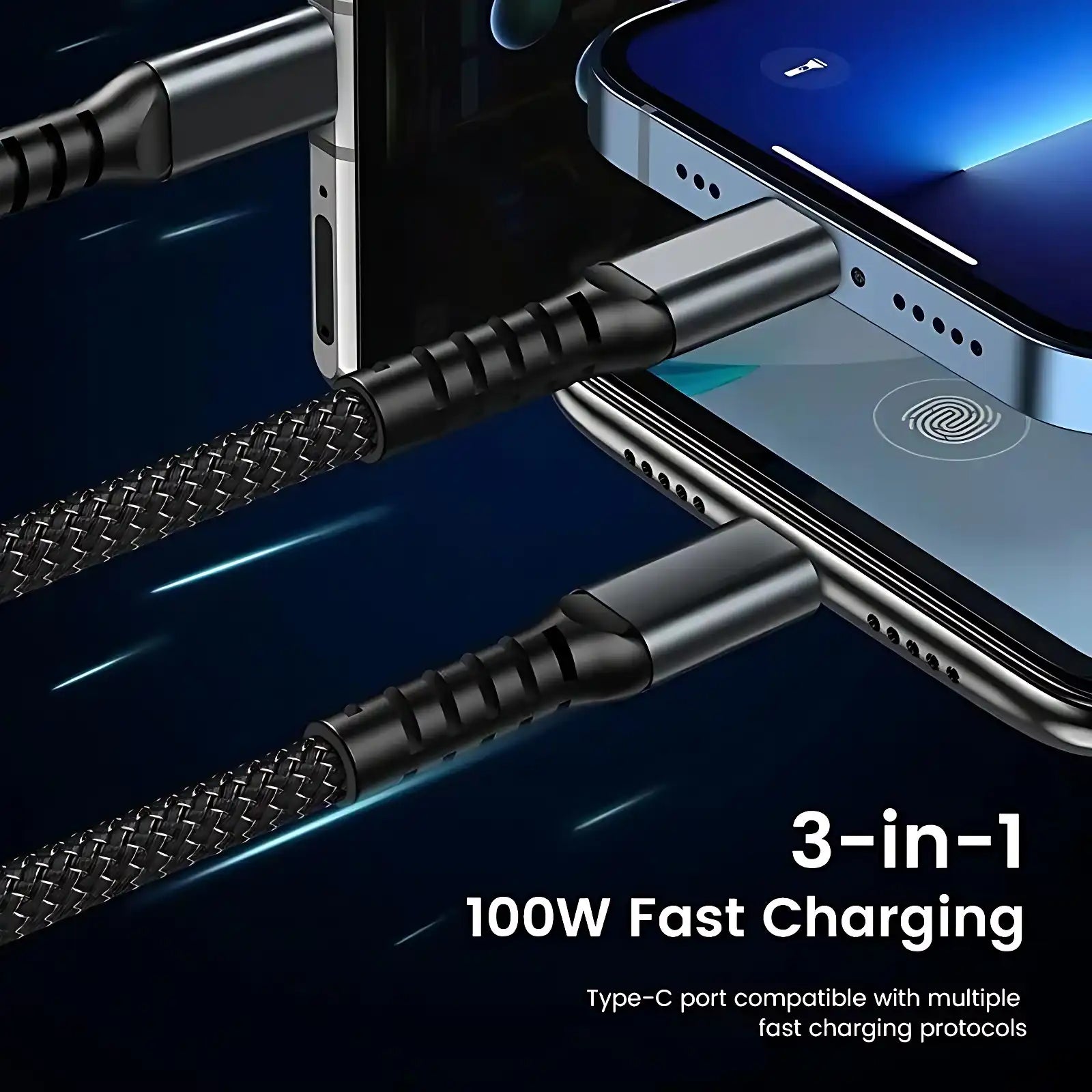 Luminous 3-in-1 Cable - 100W Fast-Charging with Digital Display