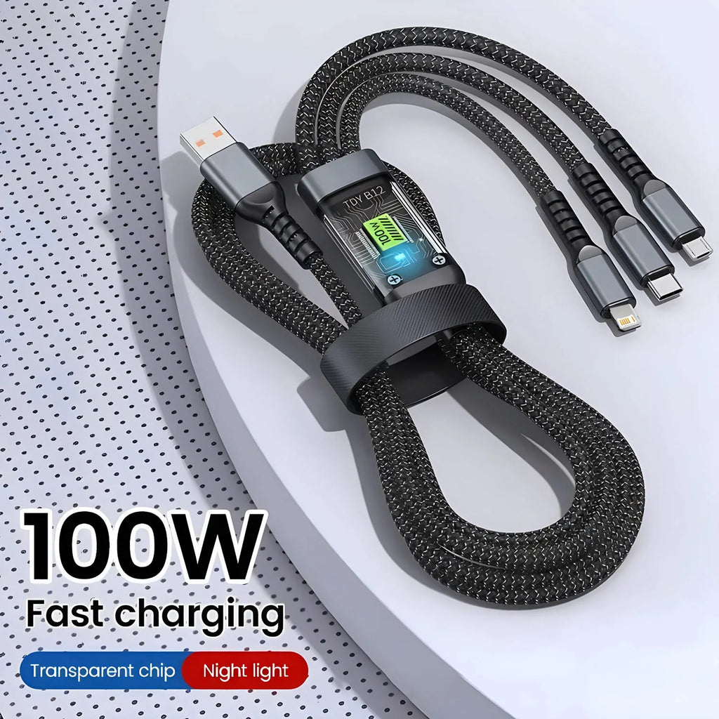 Luminous 3-in-1 Cable - 100W Fast-Charging with Digital Display
