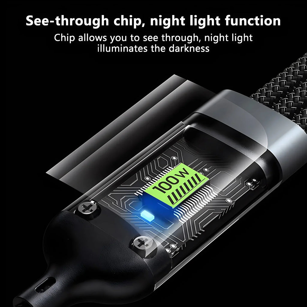 Luminous 3-in-1 Cable - 100W Fast-Charging with Digital Display