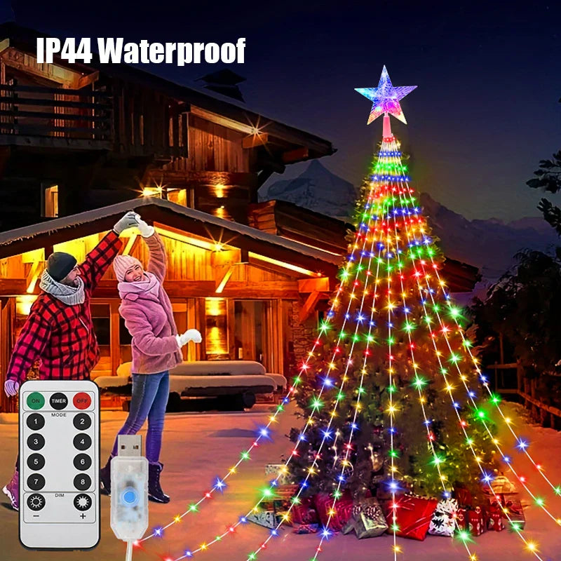 LED Outdoor Christmas Tree Lights – Waterproof Fairy String Lights (USB • 8 Modes • 2–3m)