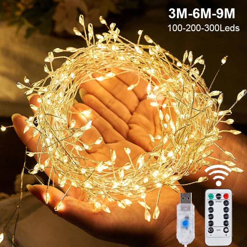 3/6/9M USB Power LED Firecracker String Lights Remote Control