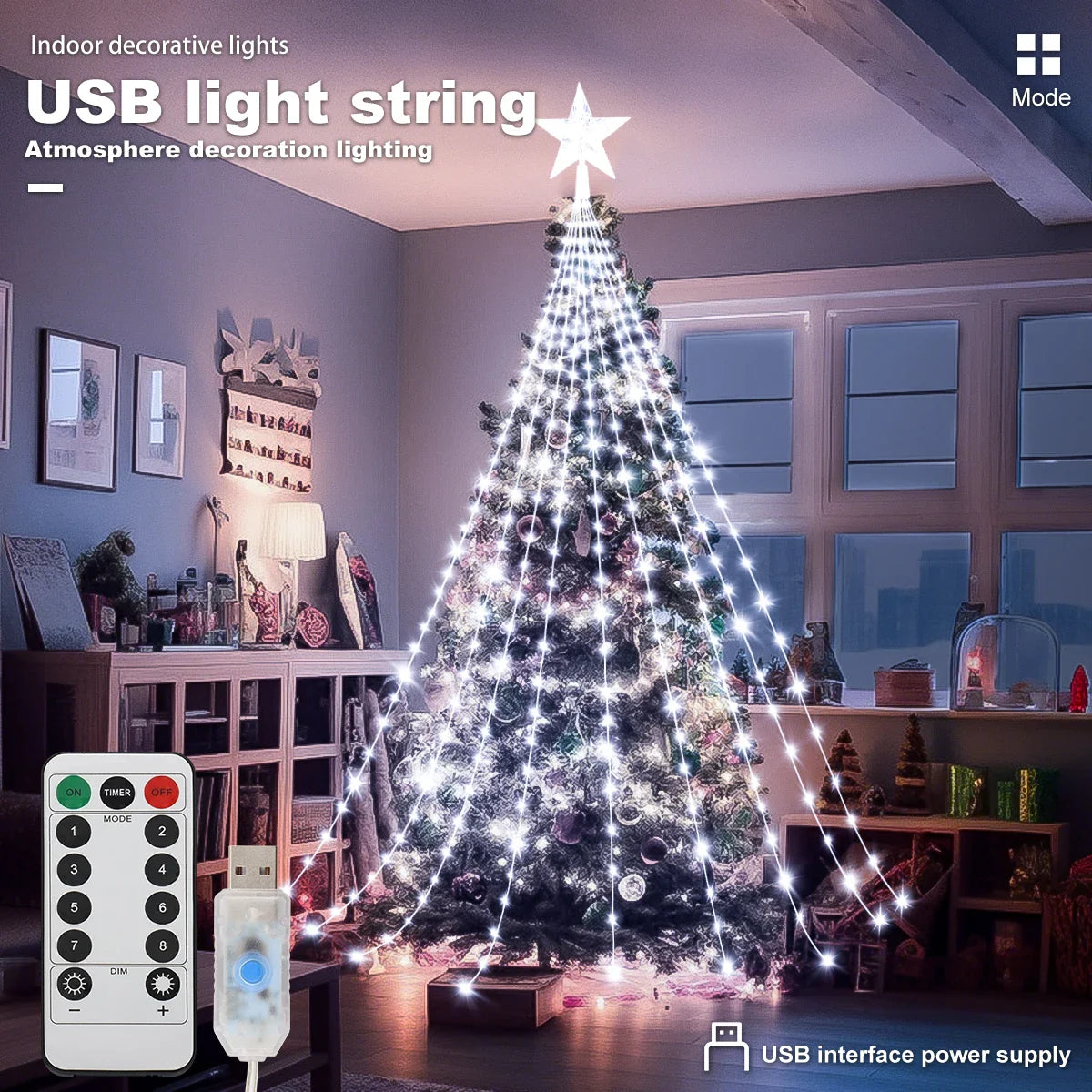 LED Outdoor Christmas Tree Lights – Waterproof Fairy String Lights (USB • 8 Modes • 2–3m)
