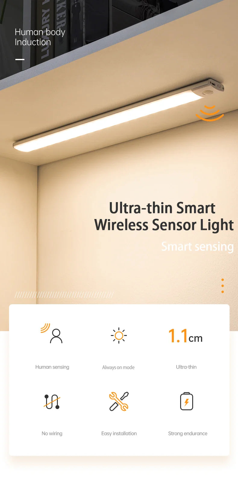 Motion Sensor Wireless LED Night Light USB Rechargeable