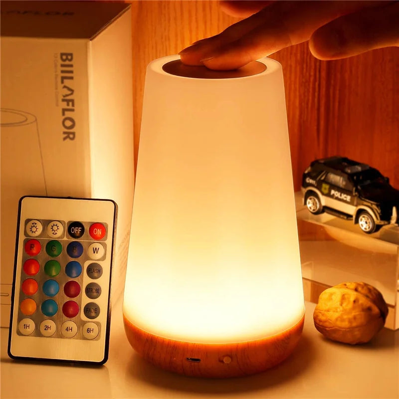 13-Color Changing Table Lamp – Touch Bedside Night Light with RGB Remote, Dimmable & USB Rechargeable for Bedroom or Room Décor
